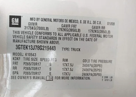 3GTEK13J78G219443